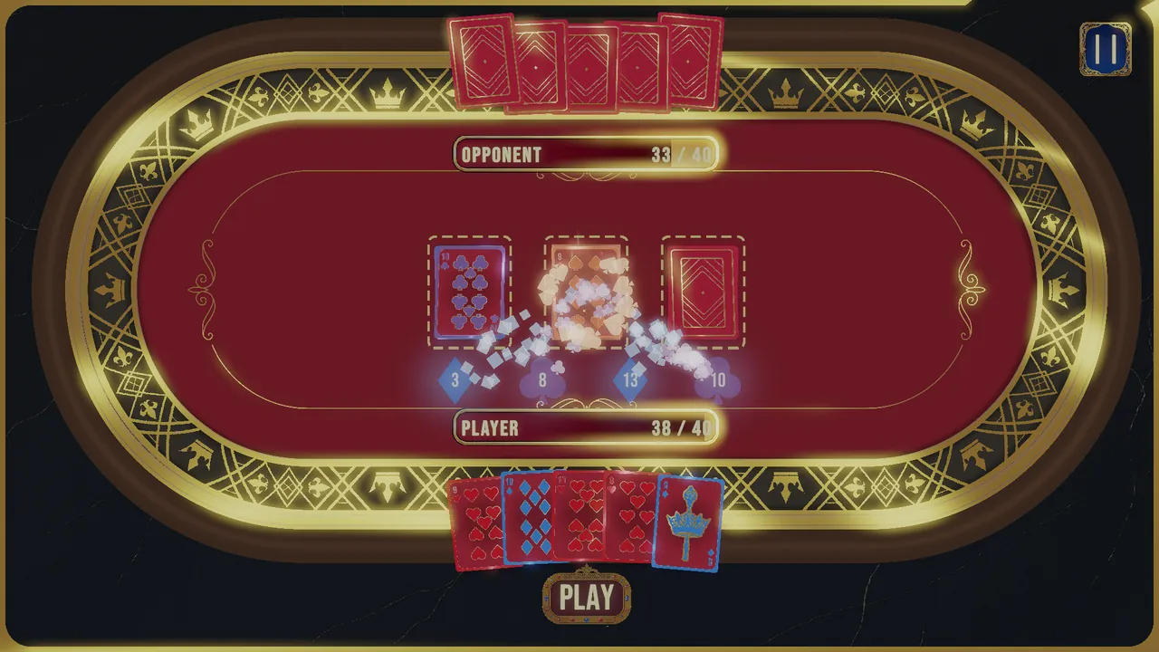 Royal Flush gameplay — cards clash on the royal table